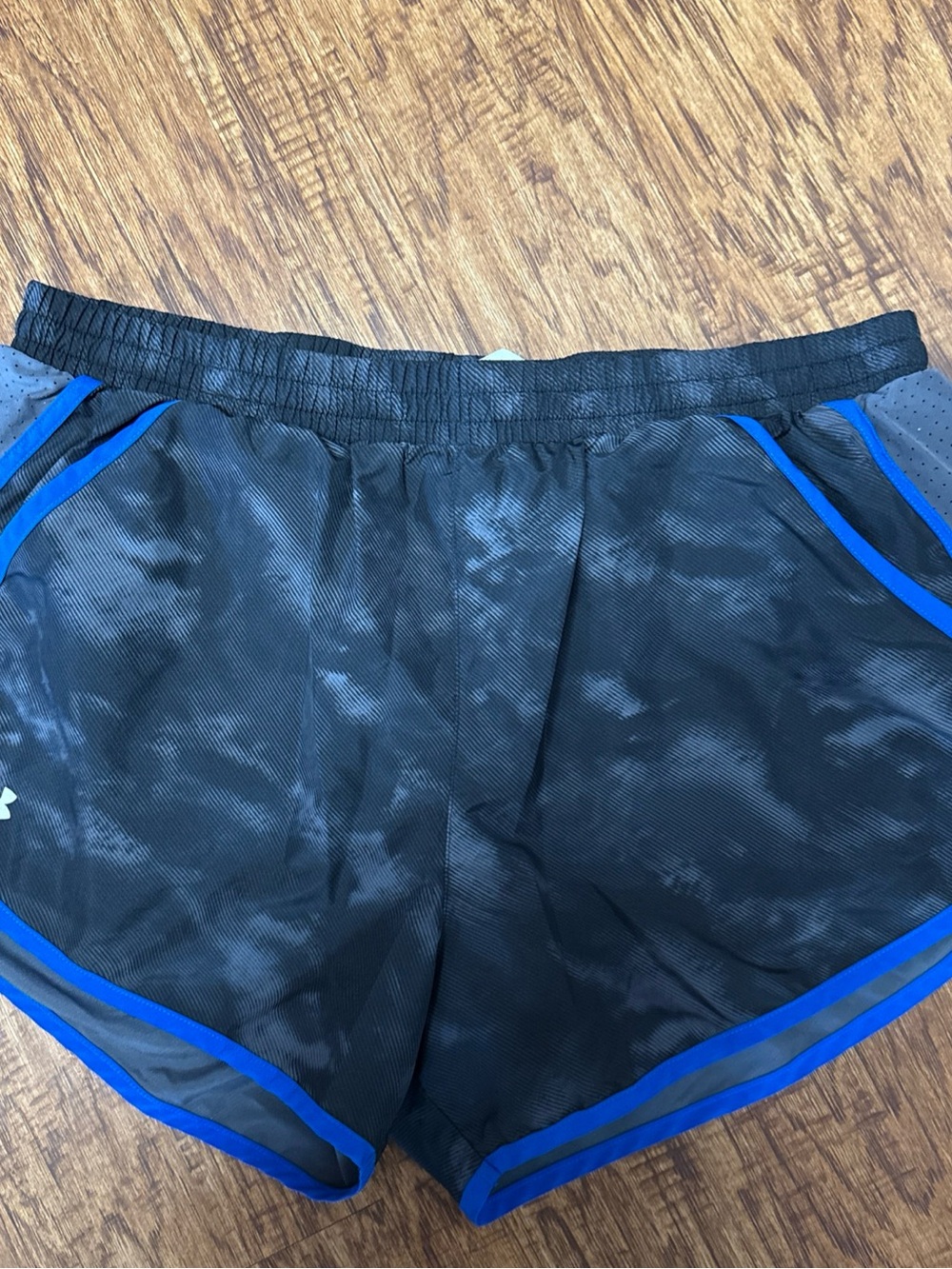 Under Armour Black/Gray Athletic Shorts with Blue Trim